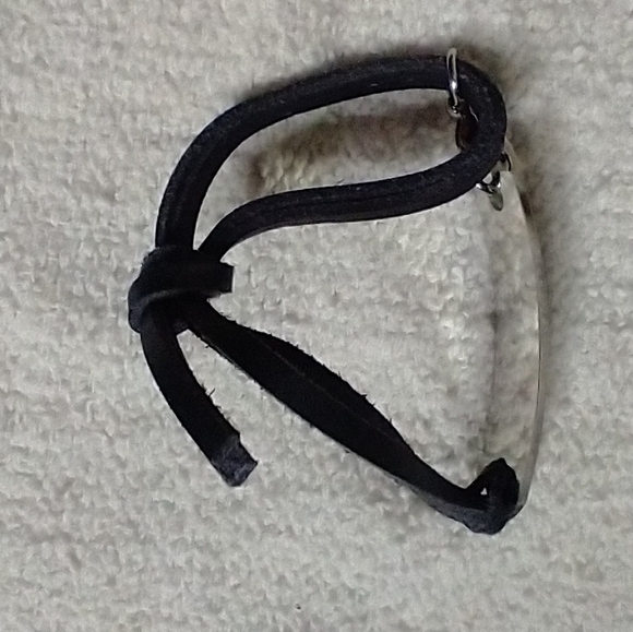 Silvertone black leather adjustable bracelet - Picture 2 of 4